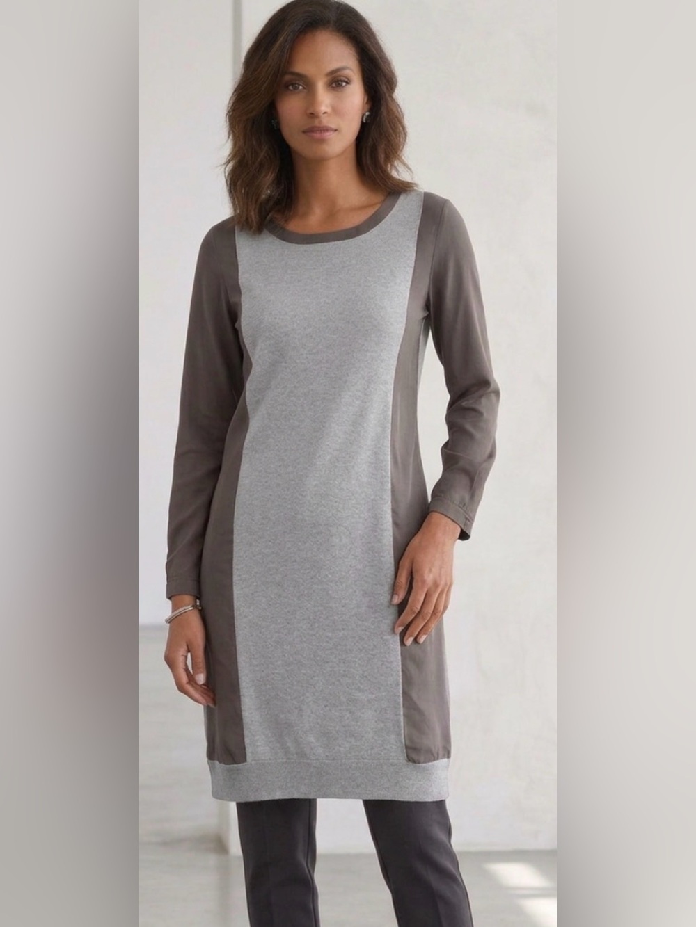 Alpha Italian Massimo Rebecchi Colorblock Long Sleeve Shift wool Dress shirt